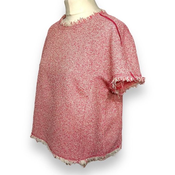Hush Top 10 Pink Melange Textured Cotton Blend Raw Edge Frayed Boxy Boho - Picture 3 of 11